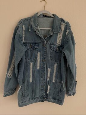 SHEIN Light Blue Distressed Jean Jacket